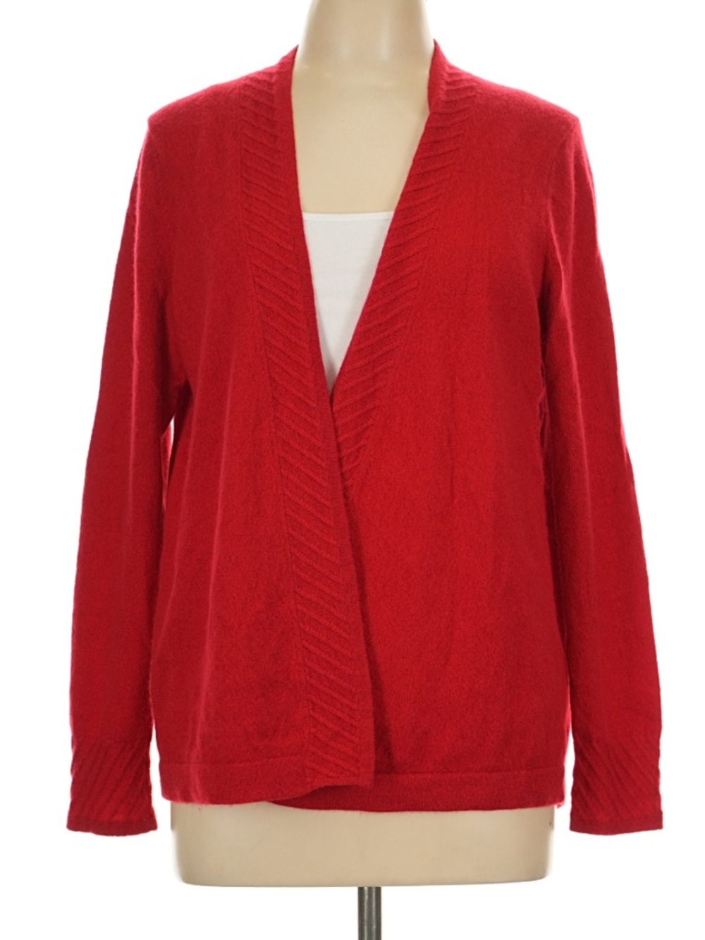 Charter Club Open Front Red Cardigan 100% Cashmere Luxurious Soft Knit Large